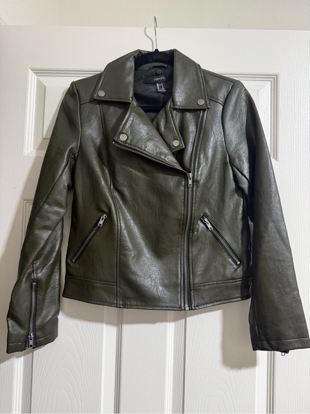 Olive green leather jacket